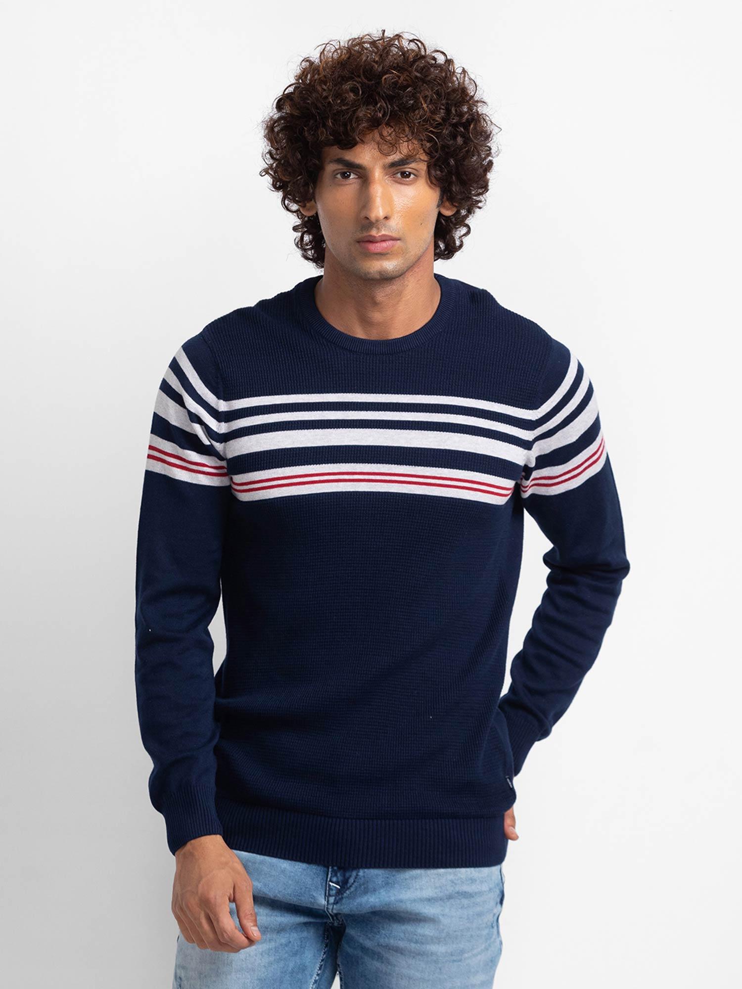 navy ash melange cotton full sleeve casual sweater for men