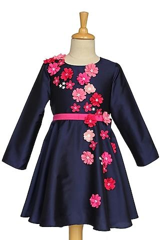 navy-blue taffeta embroidered dress for girls