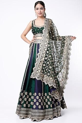 navy blue & emerald green embroidered lehenga set