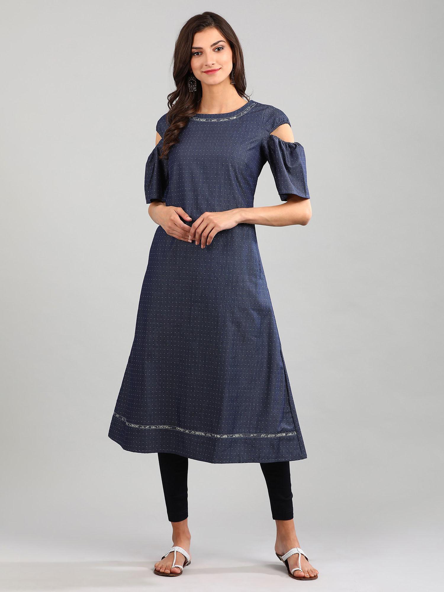 navy blue a-line yarn-dyed kurta