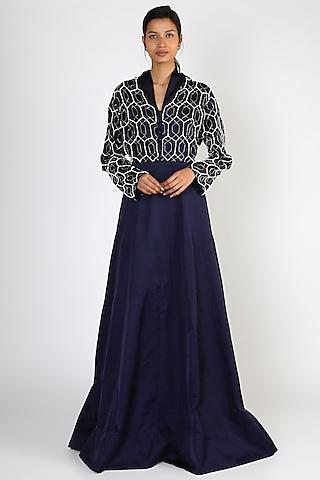 navy blue aari embroidered gown