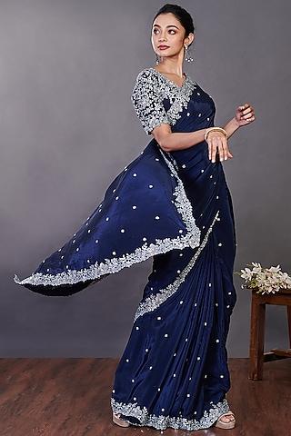 navy blue abla embroidered saree set