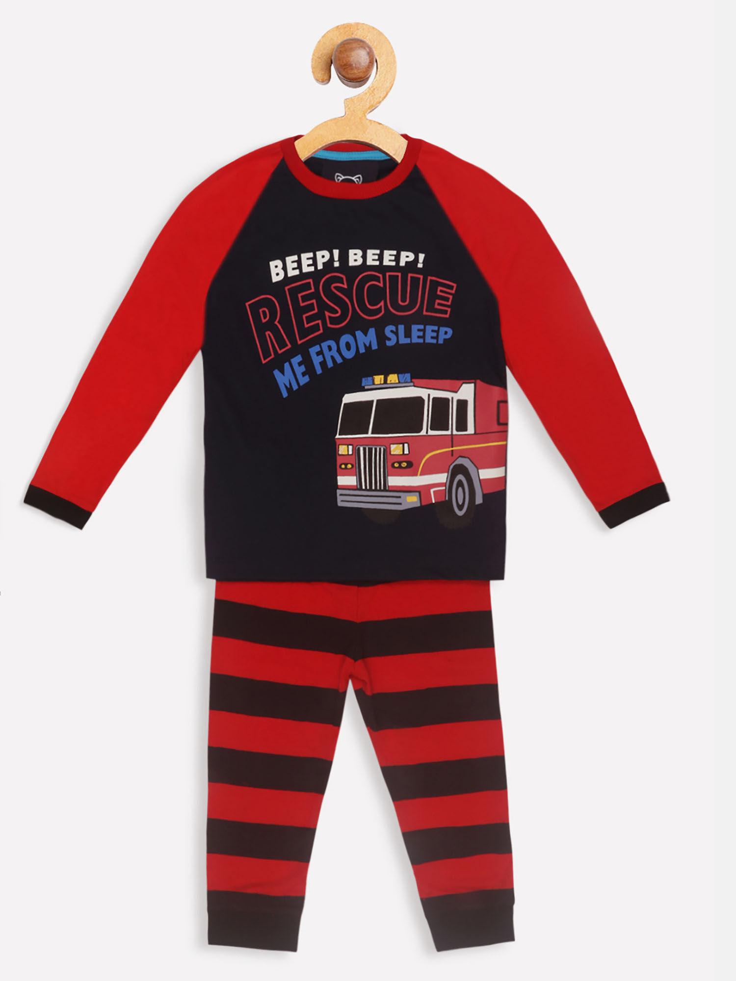 navy blue and red printed pyjama (set of 2)