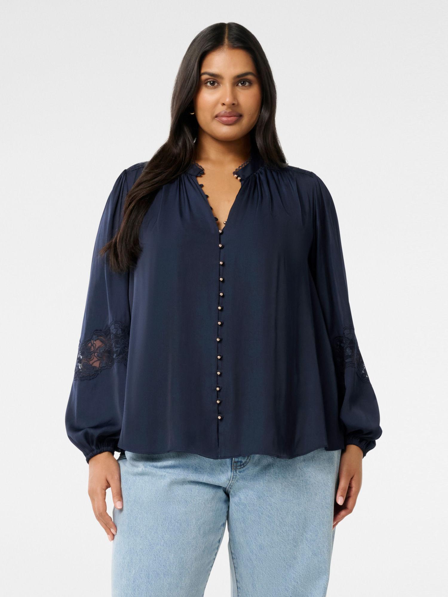 navy blue annalise curve lace blouse