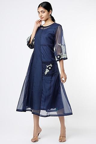 navy blue applique embroidered dress