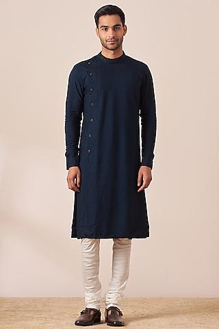 navy blue art silk kurta set