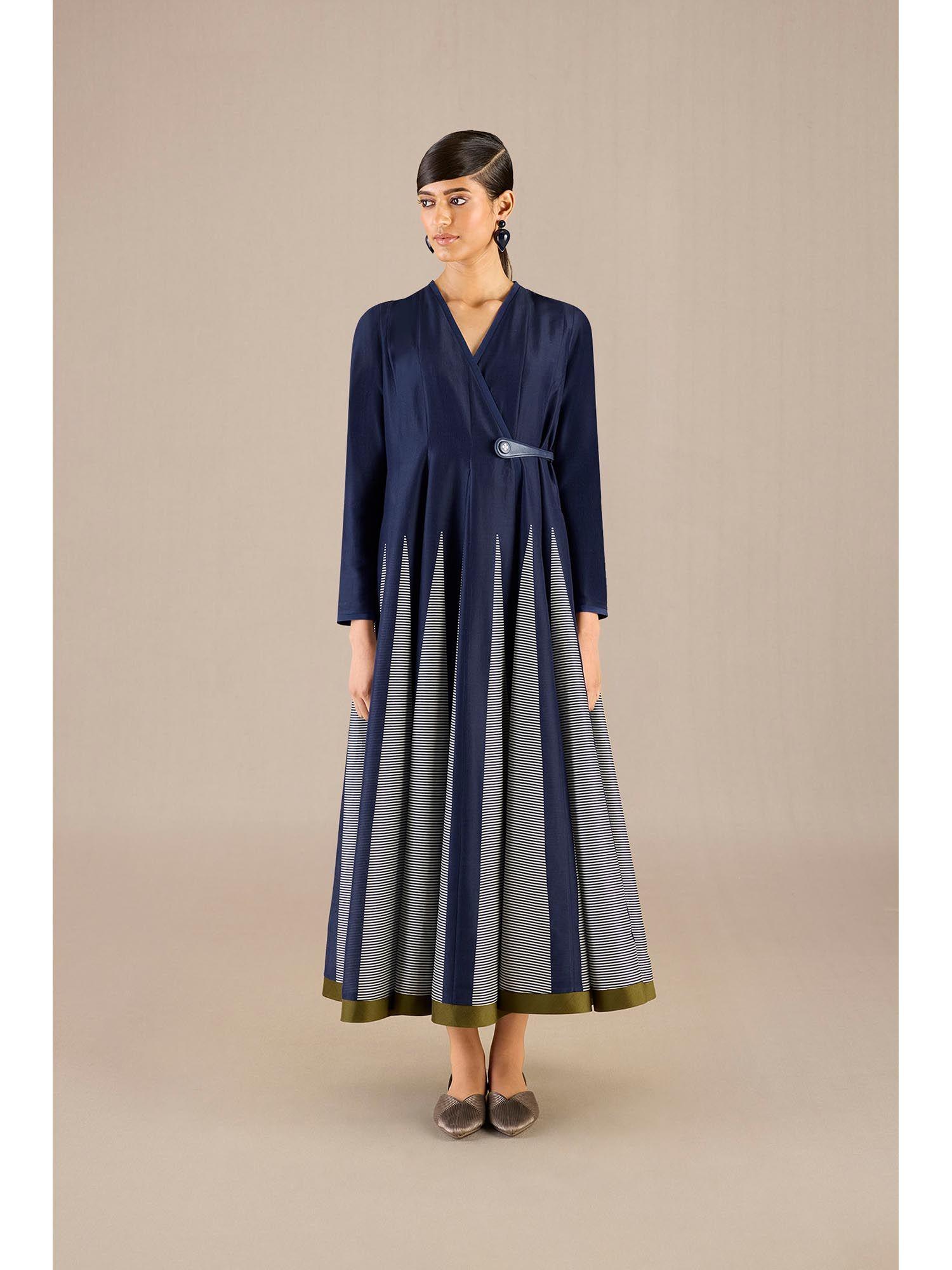 navy blue asma midi dress with belt (set of 2)