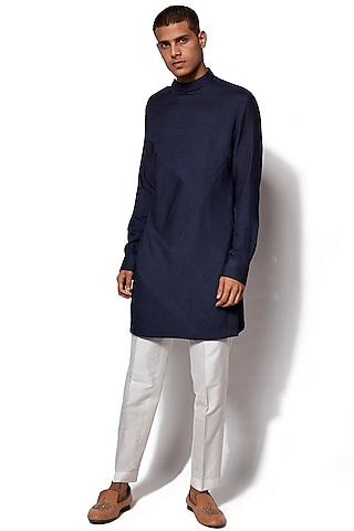 navy blue asymmetric kurta set