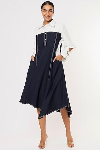 navy blue asymmetrical dress