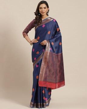 navy blue banarasi silk woven design saree