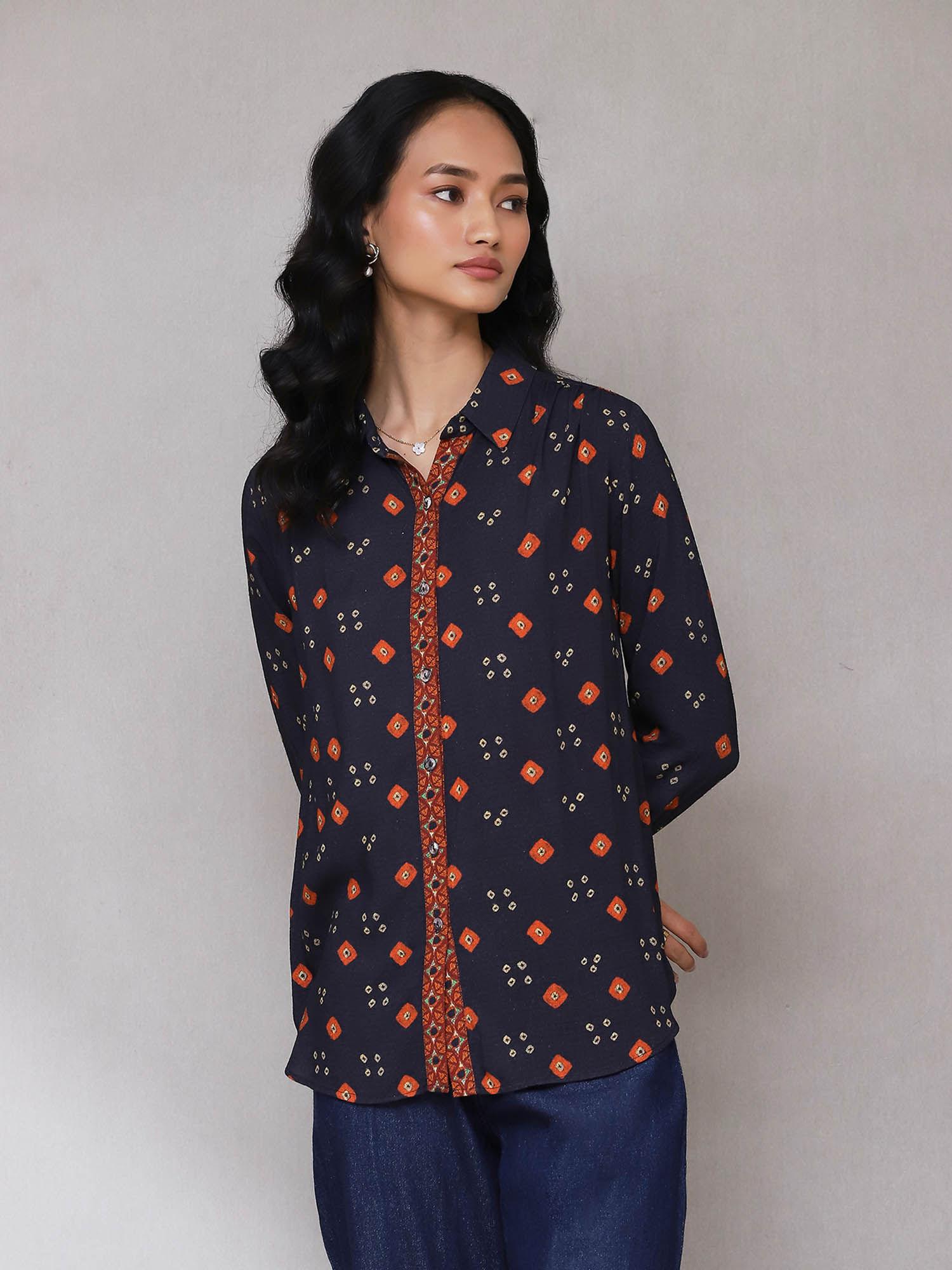 navy blue bandhani shirt