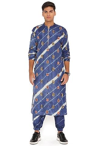 navy blue bandhani silk embroidered kurta set
