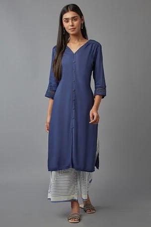 navy blue button down kurta