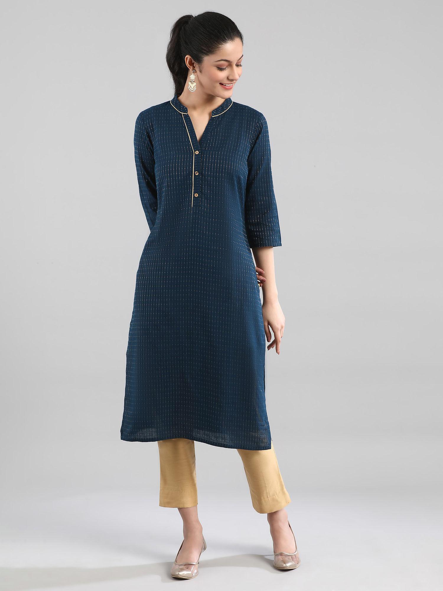 navy blue casual cotton kurta