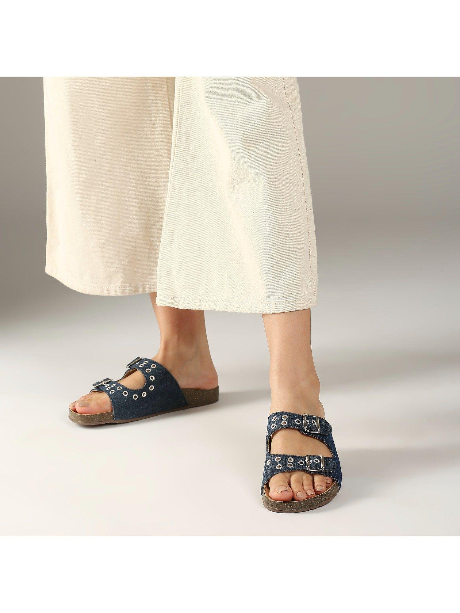 navy blue casual round toe sandals