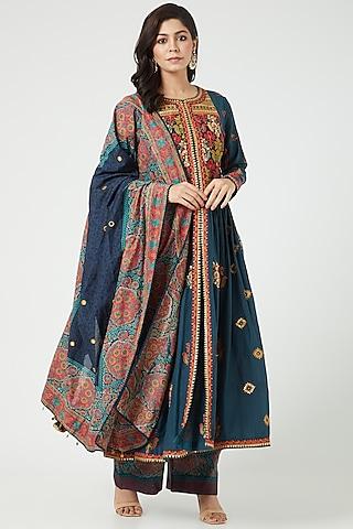 navy blue chanderi kurta set