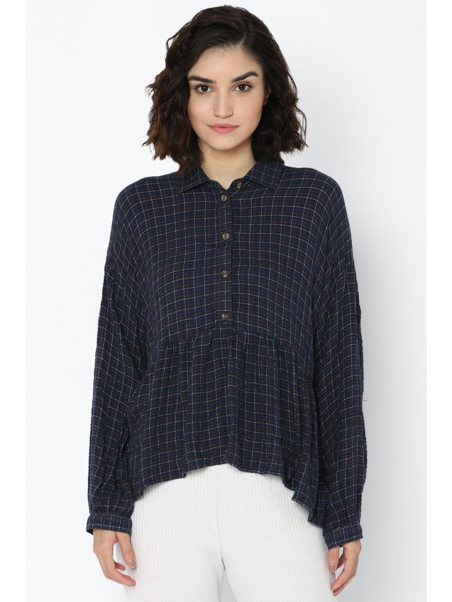 navy blue checked shirt