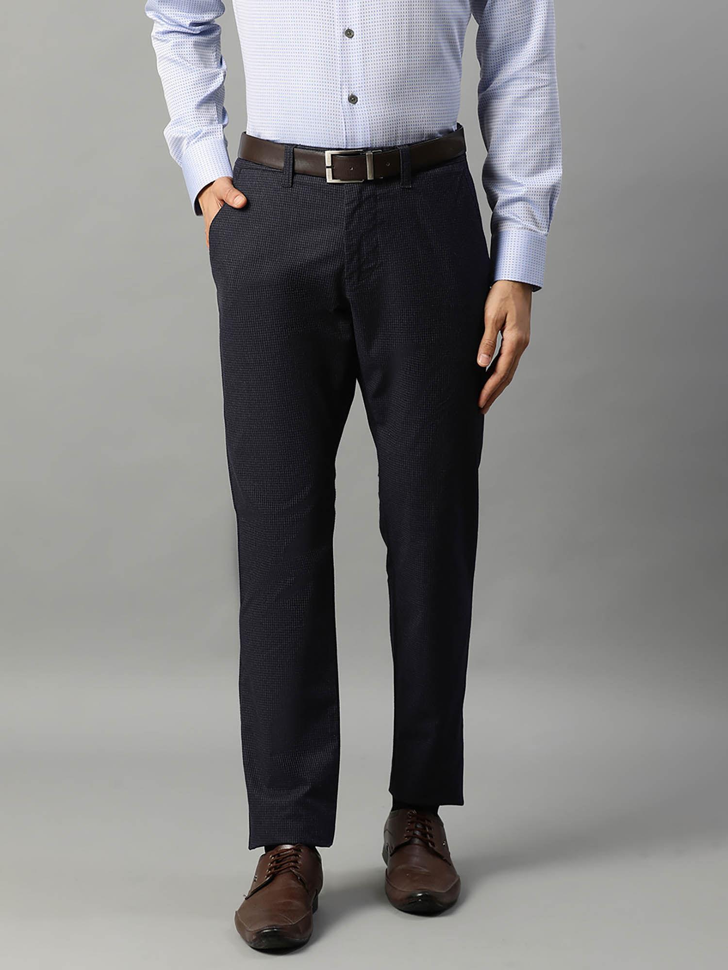 navy blue checked slim fit trouser