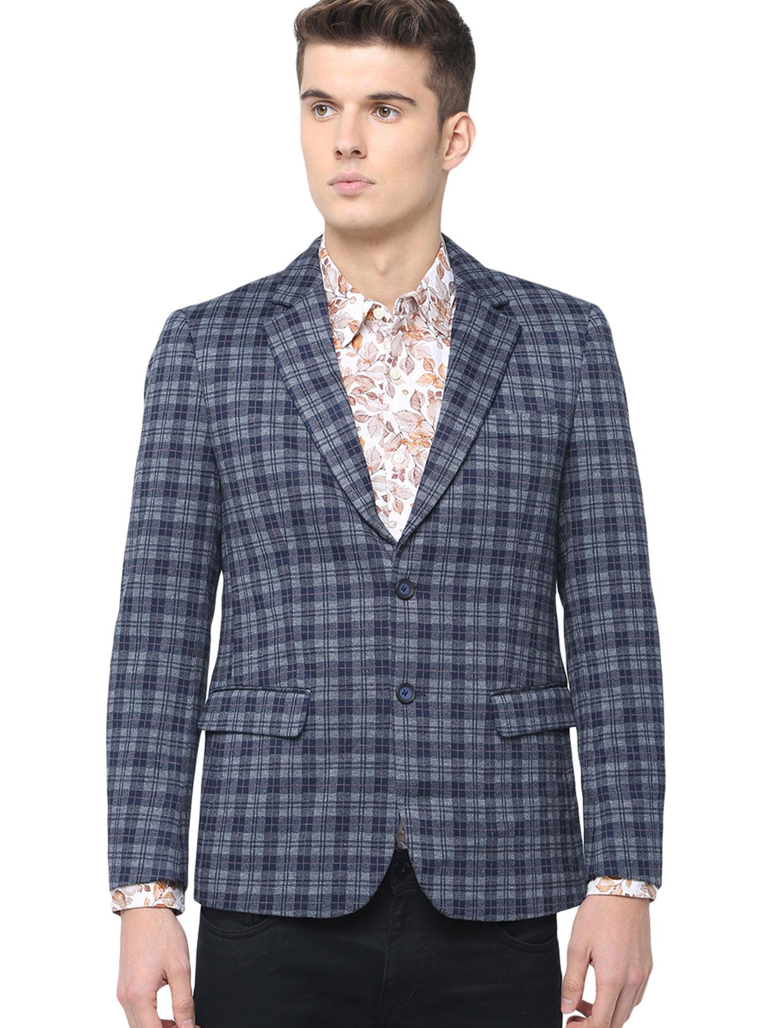 navy blue checks blazer