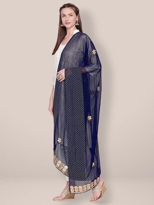 navy blue chiffon dupatta with gotta patti work