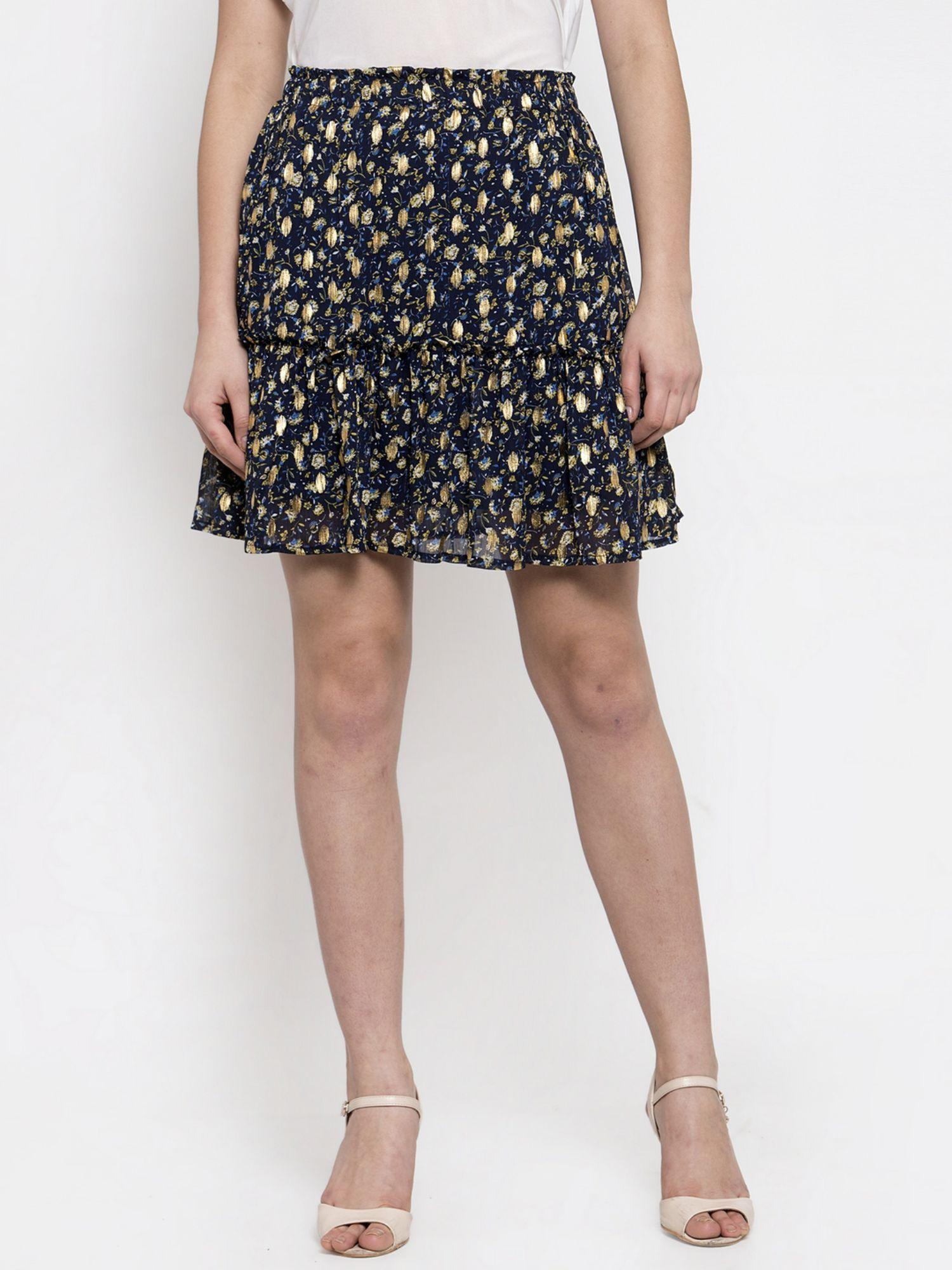 navy blue chiffon women skirt