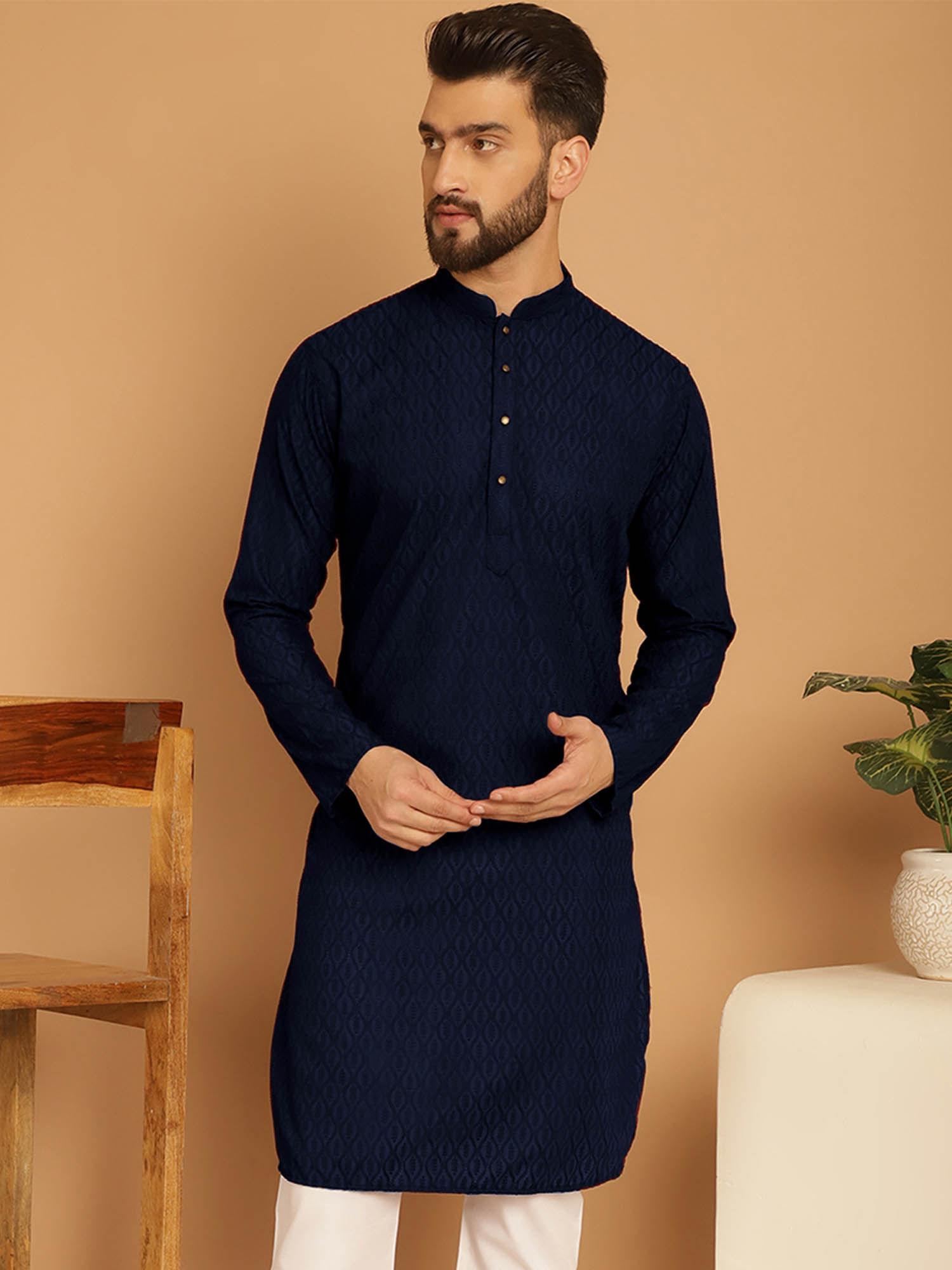 navy blue chikankari embroidered kurta