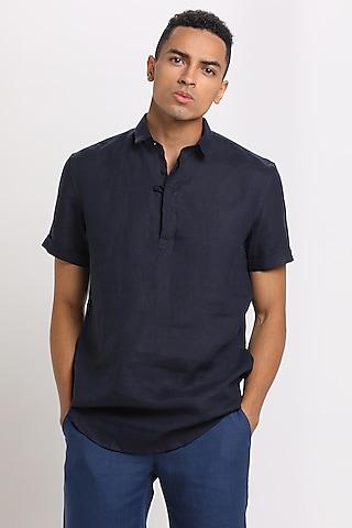 navy blue collared shirt