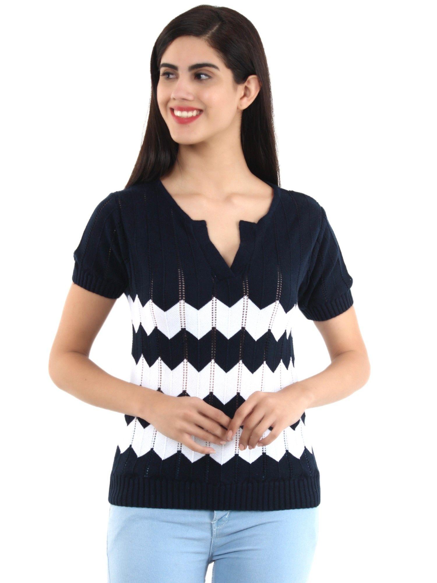 navy blue colour chevron top