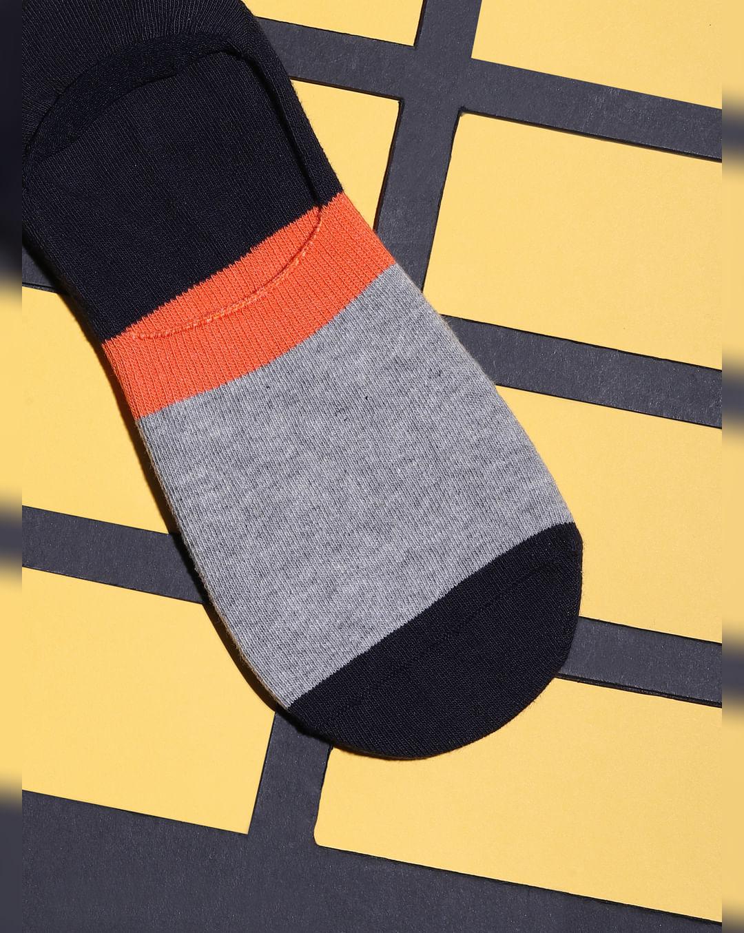 navy blue colourblocked no-show socks