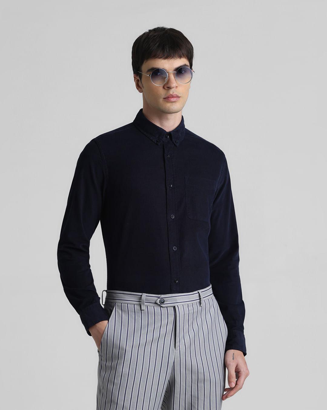 navy blue corduroy full sleeves shirt