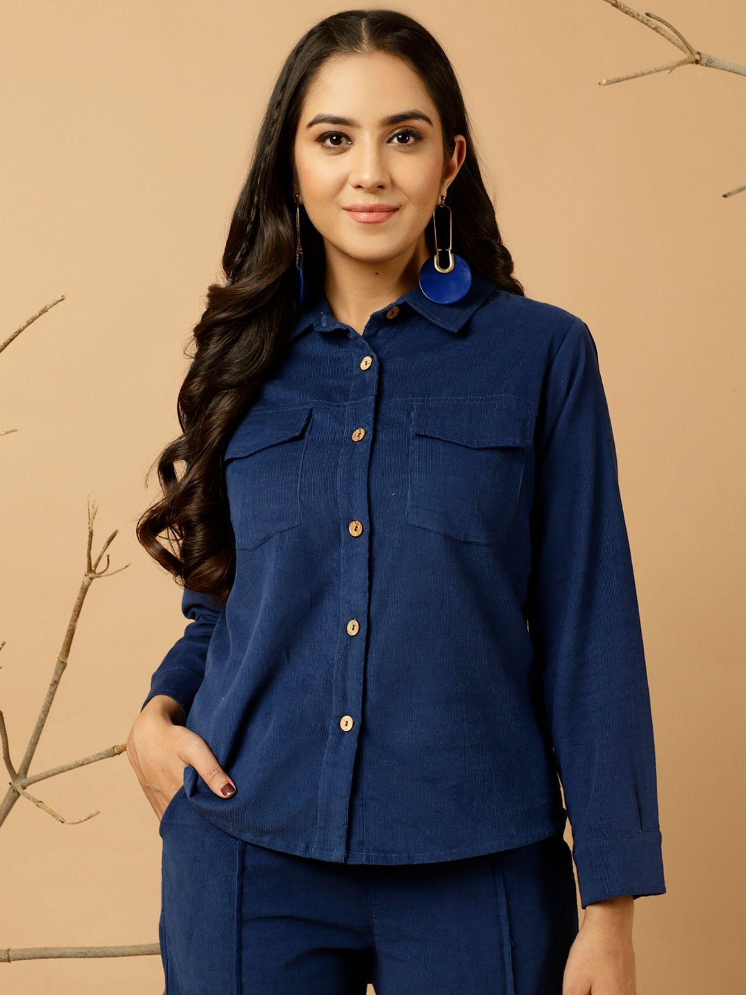 navy blue corduroy shirt