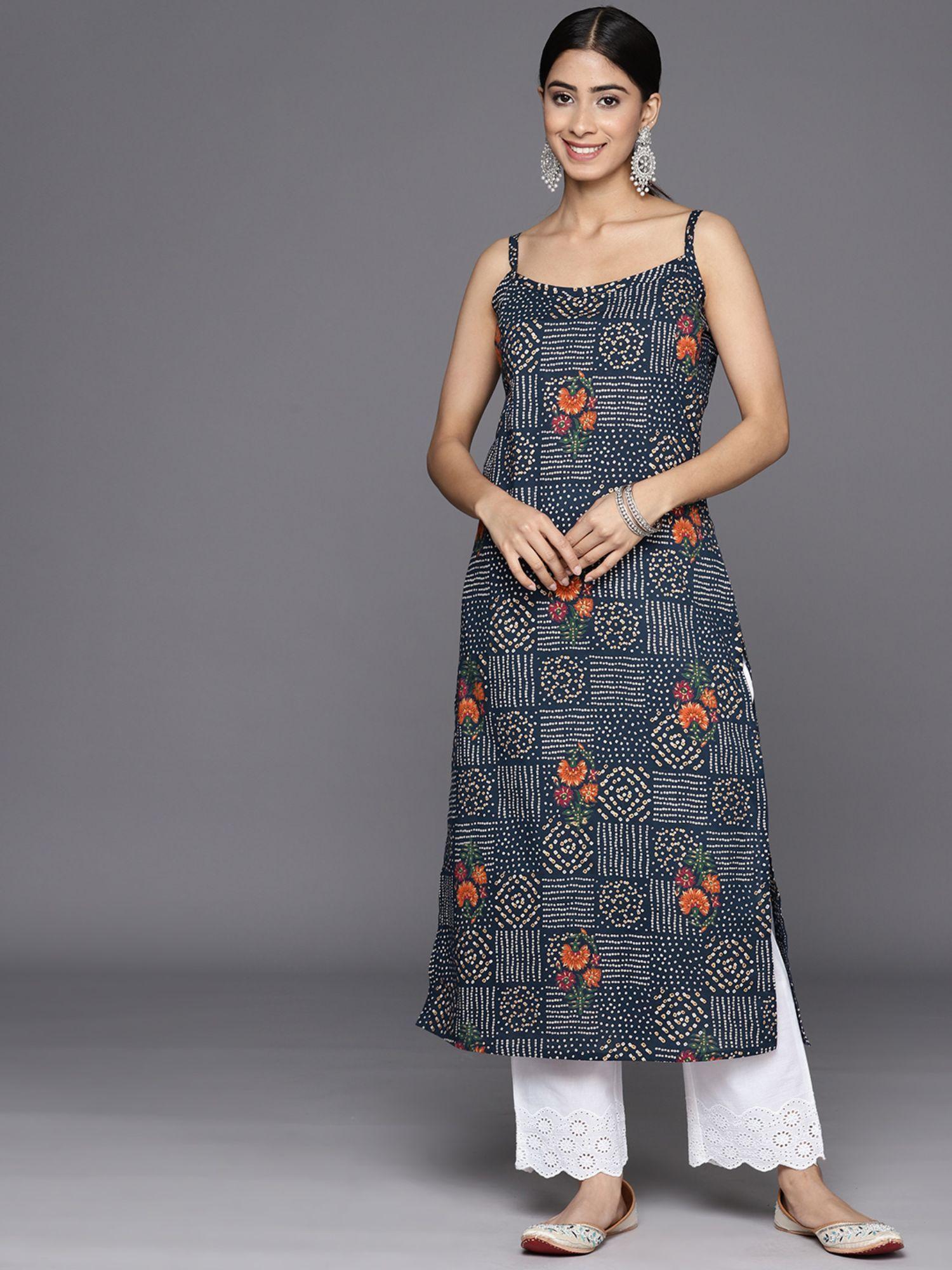 navy blue cotton bandhani printed kurta