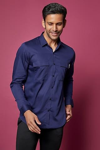 navy blue cotton blend shirt