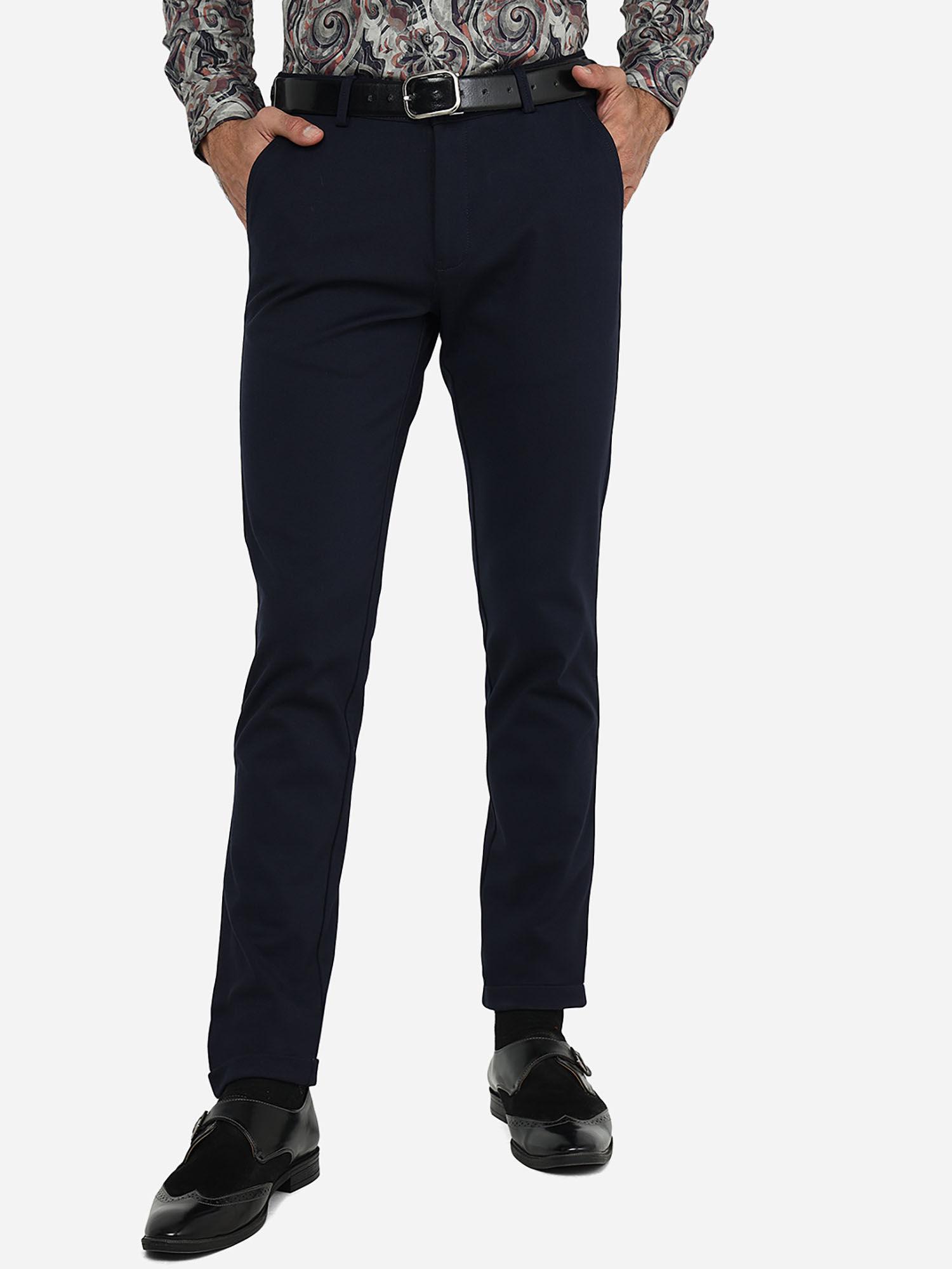navy blue cotton blend trouser