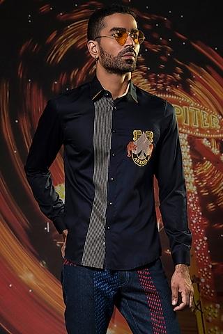navy blue cotton embroidered shirt