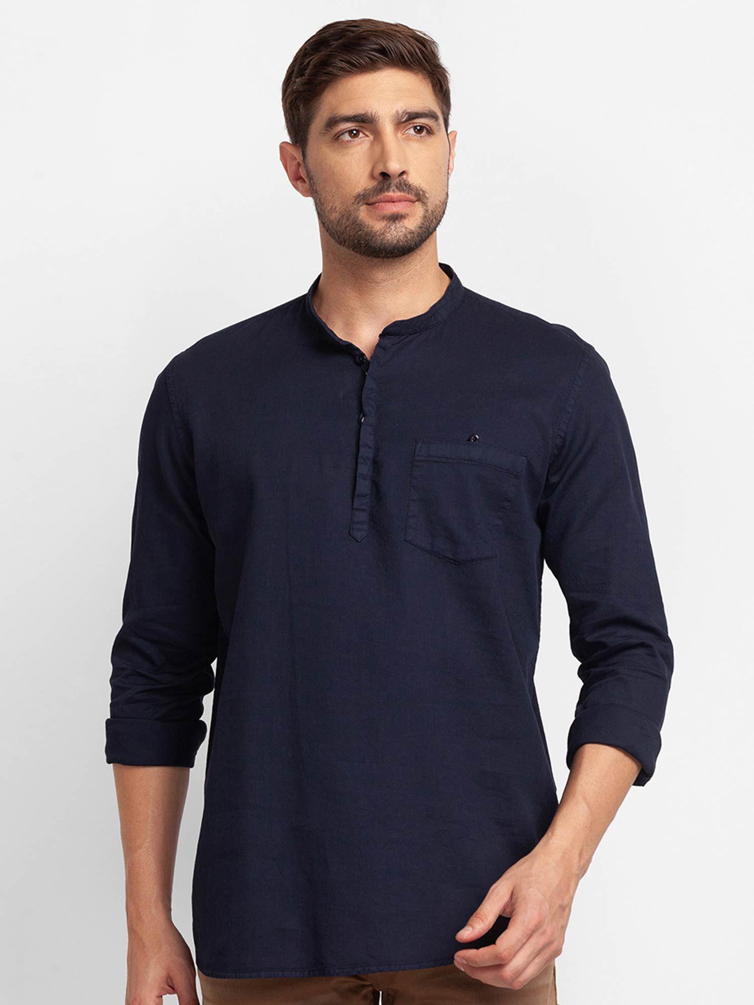 navy blue cotton full sleeve plain shirt for men