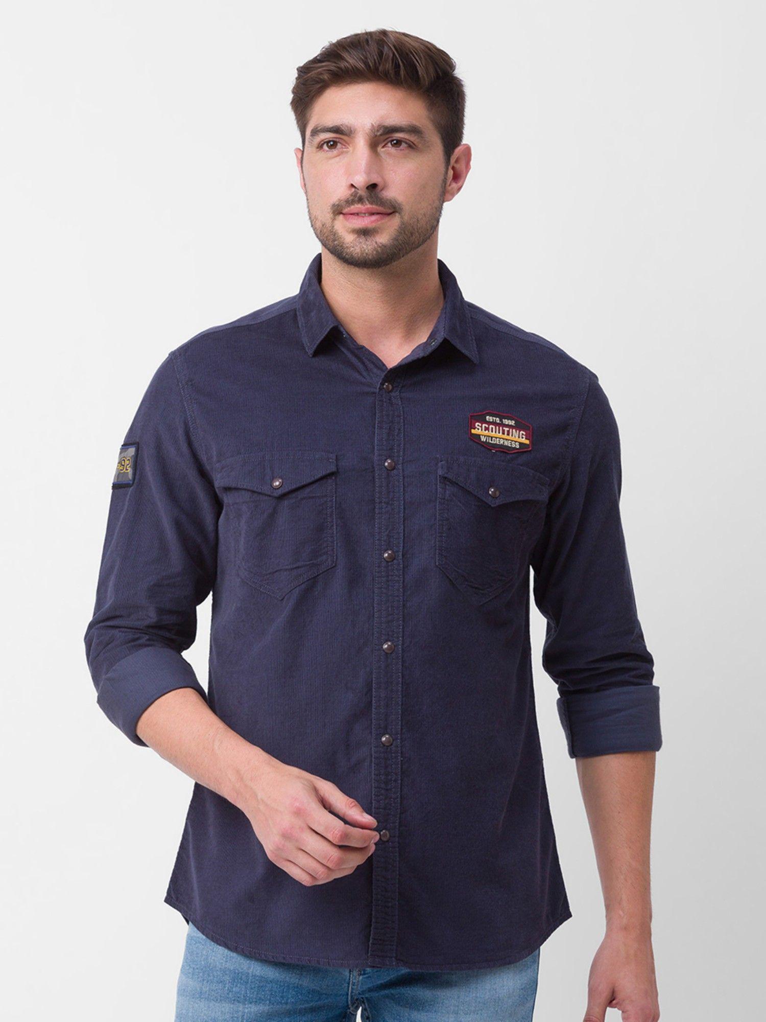 navy blue cotton full sleeve plain shirt