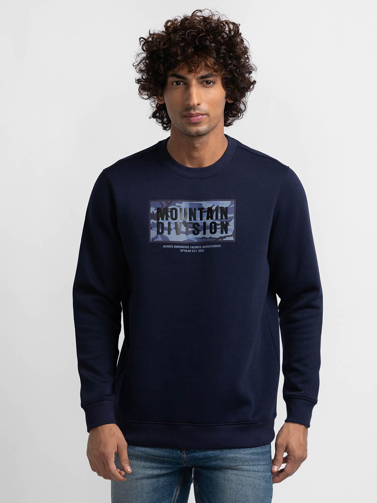 navy blue cotton full sleeve round neck sweatshirt for men