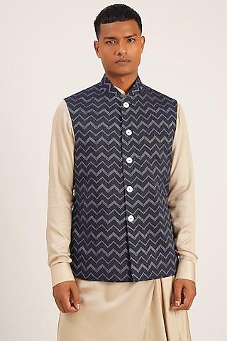 navy blue cotton jawahar jacket