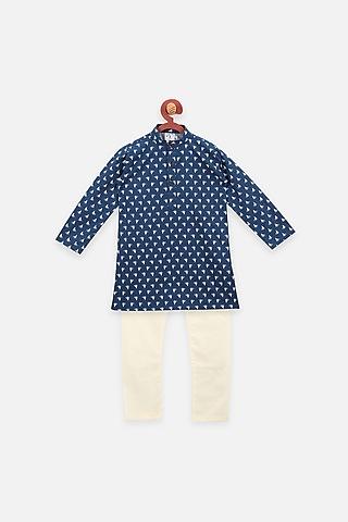 navy blue cotton kurta set for boys