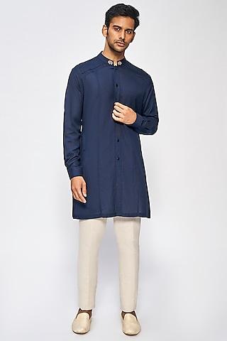 navy blue cotton linen kurta