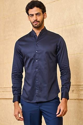 navy blue cotton linen shirt
