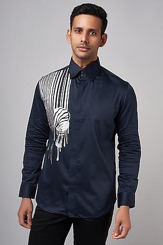 navy blue cotton lycra digital printed shirt