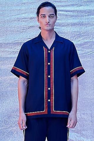 navy blue cotton resort shirt