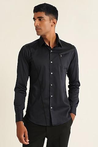 navy blue cotton satin shirt