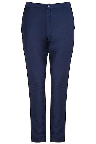 navy blue cotton silk trousers