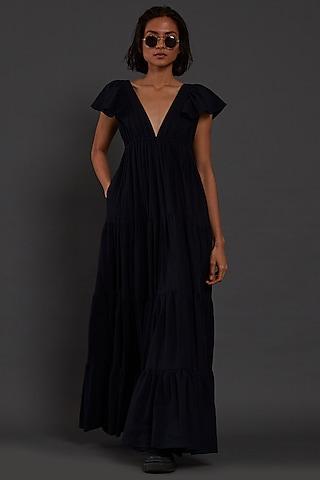 navy blue cotton tiered gown