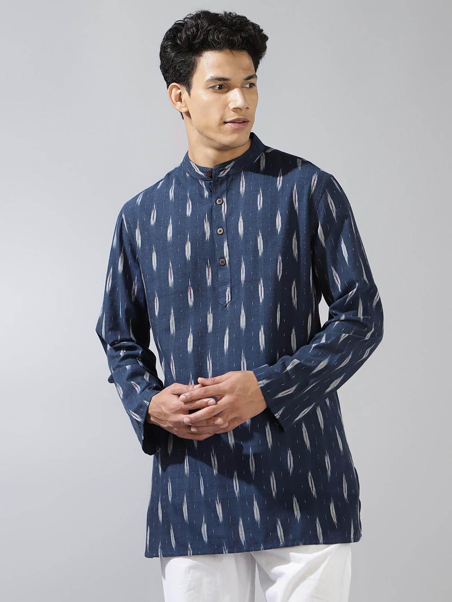 navy blue cotton woven kurta