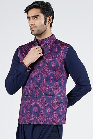 navy blue crepe jersey embroidered bundi jacket