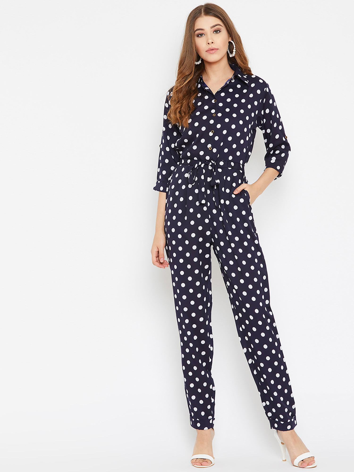 navy blue crepe roll up jumpsuit